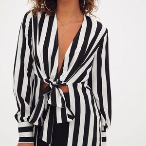 PLT stripe tie blouse